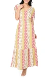 Gibsonlook Print Cinch Sleeve Maxi Dress In Sunset Mixed Print