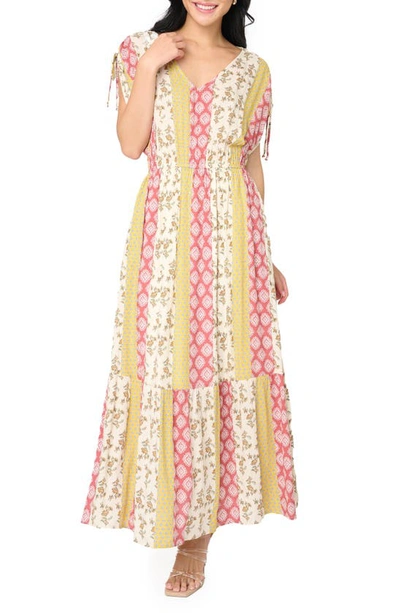 Gibsonlook Print Cinch Sleeve Maxi Dress In Sunset Mixed Print