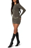 Edikted Alaric Open Back Long Sleeve Minidress In Olive