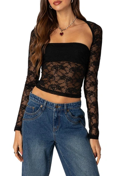 Edikted Women's Addison Sheer Lace Two Piece Top In Black