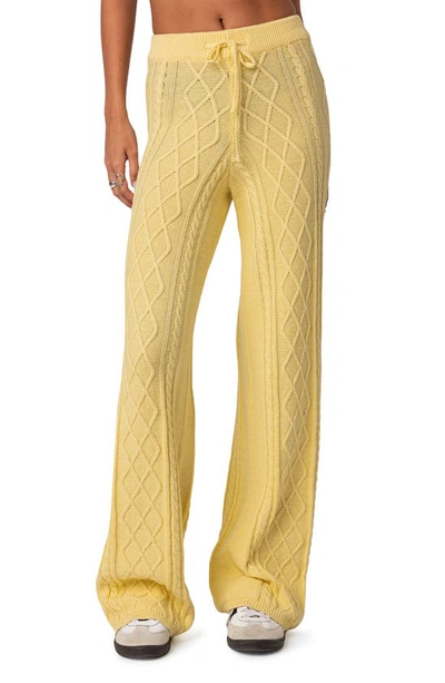 Edikted Kasey Cable Knit Drawstring Pants In Yellow