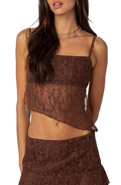 Edikted Lyra Open Back Lace Camisole In Brown
