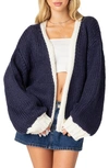 Edikted Colorblock Chunky Knit Cardigan In Navy