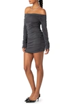 EDIKTED CYRA RUCHED OFF THE SHOULDER LONG SLEEVE MINIDRESS
