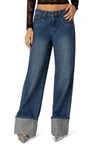 Edikted Vesper Cuffed Wide Leg Jeans In Blue