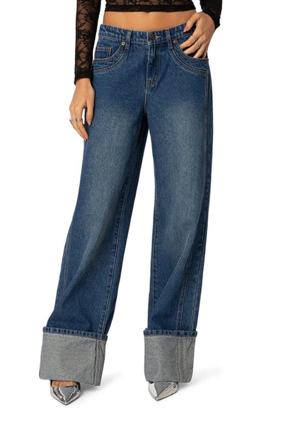 Edikted Vesper Cuffed Wide Leg Jeans In Blue