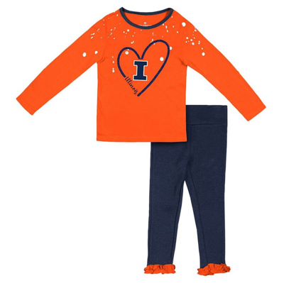 Colosseum Kids' Girls Toddler  Orange/navy Illinois Fighting Illini Onstage Long Sleeve T-shirt & Leggings