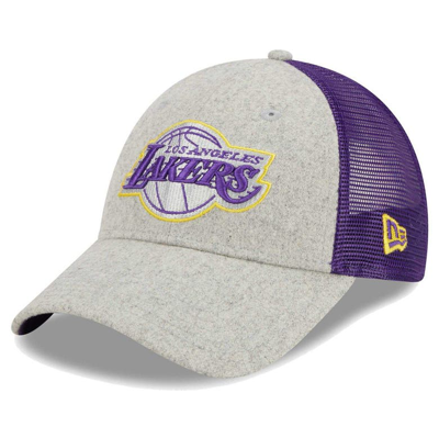 New Era Men's  Gray, Purple Los Angeles Lakers Pop Trucker 9forty Adjustable Hat In Gray,purple