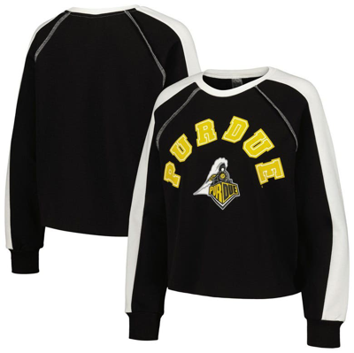 Gameday Couture Women's  Black Purdue Boilermakers Blindside Raglan Cropped Pullover Sweatshirt