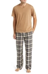 MAJESTIC MAJESTIC INTERNATIONAL V-NECK T-SHIRT & FLANNEL PAJAMA PANTS SET