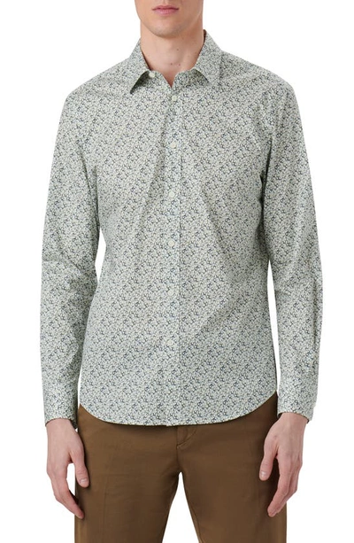 Bugatchi Julian Shaped Fit Floral Stretch Cotton Button-up Shirt In Khaki