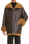 Totême Signature Shearling Jacket Chocolate In Chocolate