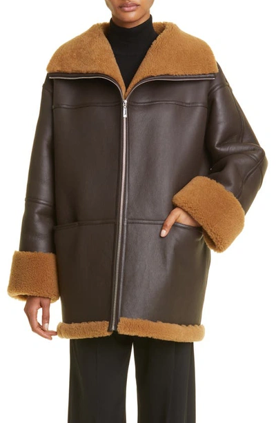 Totême Signature Shearling Jacket Chocolate In Brown