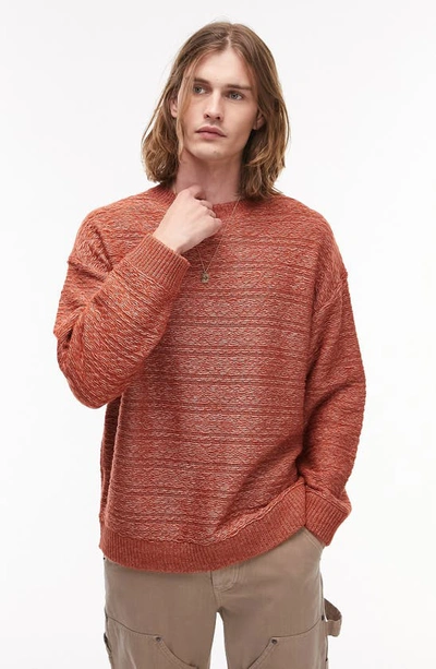 Topman Textured Stitch Sweater In Rust-orange