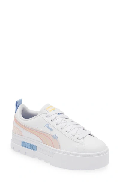 Puma Kids' Mayze Platform Sneaker In  White-blissful Blue-peach