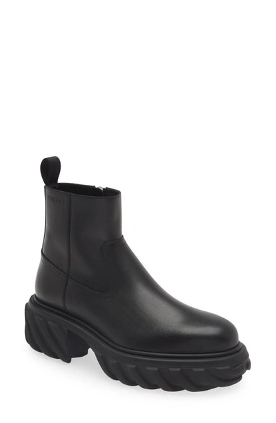 Off-white Men's Exploration Tractor Motor Leather Ankle Boots In Black