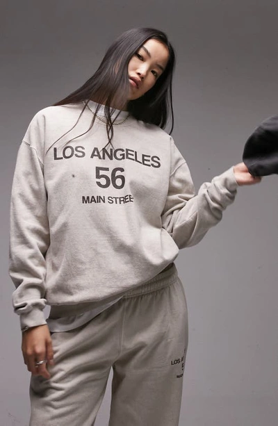 Topshop Graphic Los Angeles 56 Vintage Wash Oversized Sweatshirt In Neutral - Part Of A Set