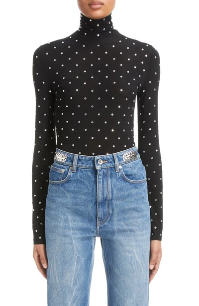 Rabanne Crystal-embellished Stretch-jersey Turtleneck Top In Black