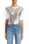 Rabanne Cropped Cotton-jersey And Chainmail T-shirt In Silver / White