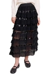 Maje Josephy Sequined Ruffled Maxi Skirt In Noir / Gris