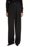 The Row Rufos Pleated Wool And Mohair-blend Wide-leg Pants In Black