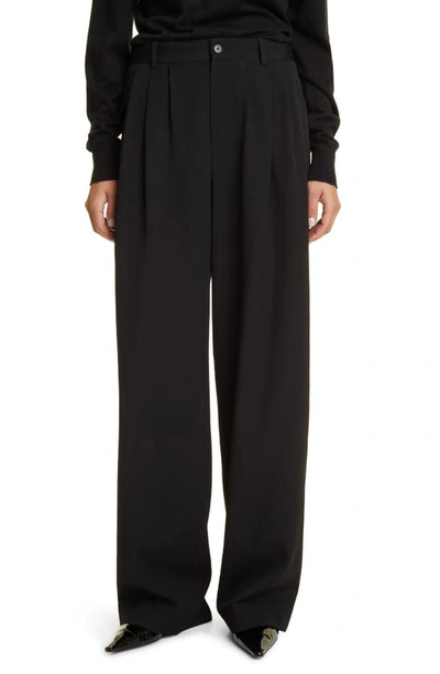 The Row Rufos Oversized Pleated Wool Wide-leg Pants In Black