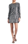 Sachin & Babi Lily Sequin Long Sleeve Minidress In Gunmetal