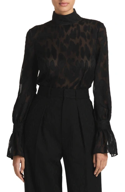 St John Women's Leopard Fil Coupé Long-sleeve Blouse In Black