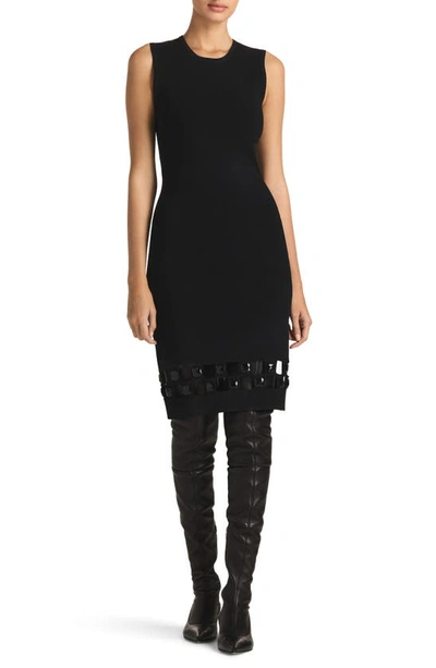 St John Checkerboard Cutout Sleeveless Knit Sheath Dress In Black