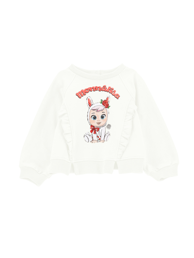 Monnalisa Cry Babies Sweatshirt With Ruffles In Cream