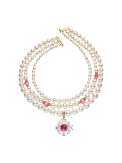Nana Jacqueline Emily Pearl Necklace (pink) In White