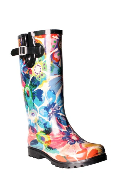 Nomad Puddles Waterproof Rain Boot In Blue Flower Multi