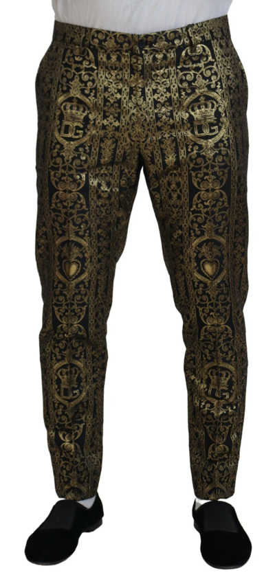 Dolce & Gabbana Black Gold Jacquard Dress Trouser Men's Pants In Gold Black