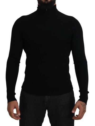 DOLCE & GABBANA DOLCE & GABBANA ELEGANT BLACK WOOL HALF ZIP TURTLENECK MEN'S SWEATER