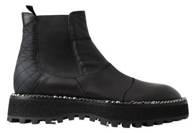 Dolce & Gabbana Black Leather Slip On Stretch Chelsea Boots Shoes