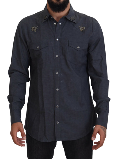 DOLCE & GABBANA DOLCE & GABBANA ELEGANT SLIM-FIT BLUE DENIM CASUAL MEN'S SHIRT