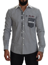 Dolce & Gabbana Gray White Striped Slim Fit Shirt In Gray