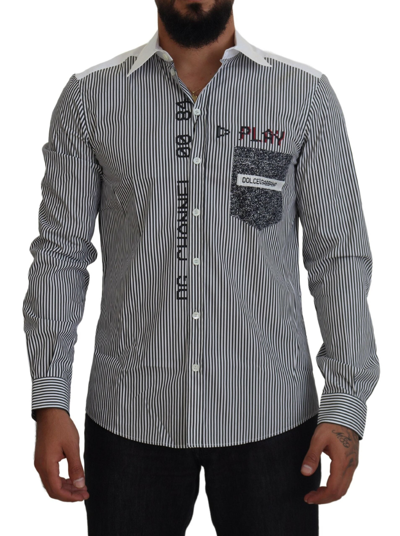 DOLCE & GABBANA DOLCE & GABBANA SLIM FIT STRIPED CASUAL SHIRT WITH CHANNEL MEN'S MOTIVE