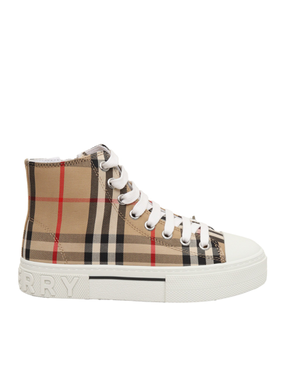 Burberry Childrens Check Cotton High-top Sneakers In Beige