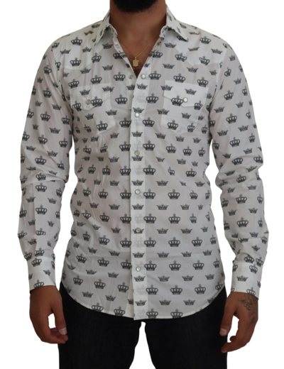 DOLCE & GABBANA DOLCE & GABBANA SLIM FIT CROWN PRINT DRESS MEN'S SHIRT