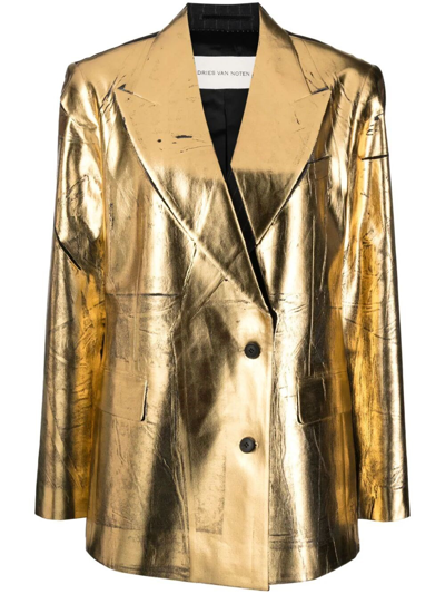 Dries Van Noten Benos Mixed-media Pinstripe Blazer In Metallic