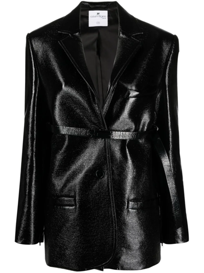 Courrèges Strap Vinyl Tailored Jacket In Black