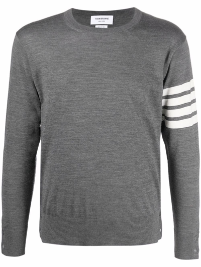 Thom Browne Crew-neck Sweater With 4-stripe Detail In Grey