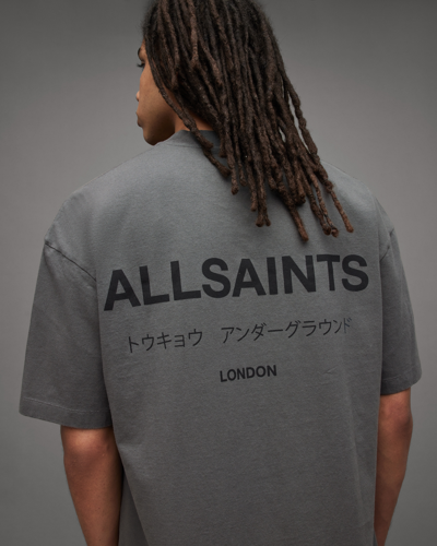 Allsaints Underground Oversized Crew Neck T-shirt In Pipe Grey