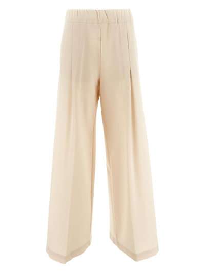Semicouture Wool Wide Trousers In Ivory