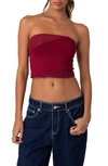 Edikted Lace Patchwork Crop Tube Top In Burgundy
