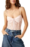 Free People Bodysuit Women Medium Pink Eyelet Lace Night Rhythm One-piece Erk116 In Pink Shell