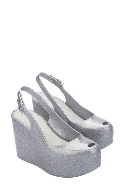 Melissa Groovy Slingback Platform Wedge Pump In Clear Glit