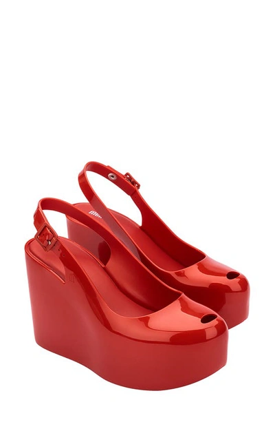 Melissa Groovy Slingback Platform Wedge Pump In Red