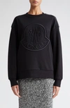 Moncler Embroidered Logo Crewneck Sweatshirt In Black